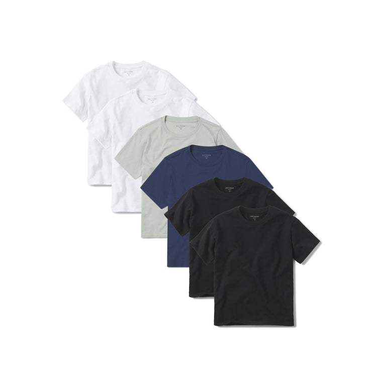 Women wearing White/White/Honeydew/Venice Blue/Black/Black Everyday Cotton Crew Tee 6-Pack