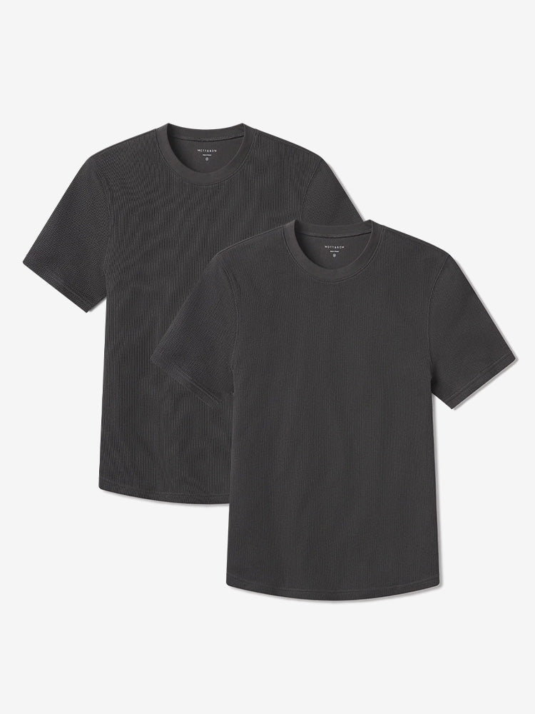 Men wearing Dark Gray Cotton Waffle Curved Hem Crew 2-Pack