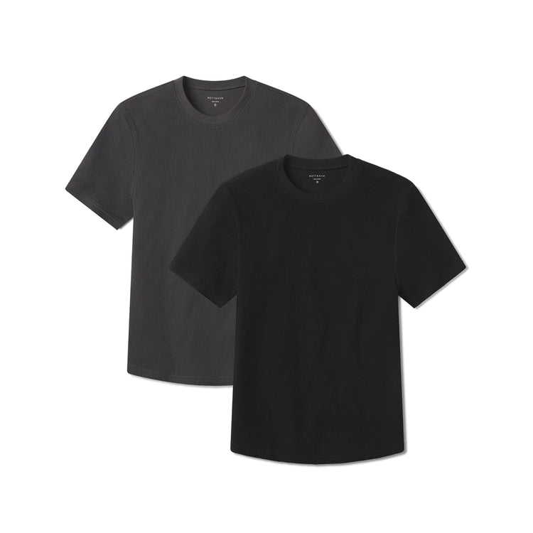 Men wearing Dark Gray/Black Cotton Waffle Curved Hem Crew 2-Pack