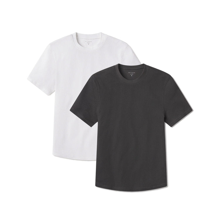 Men wearing Dark Gray/White Cotton Waffle Curved Hem Crew 2-Pack