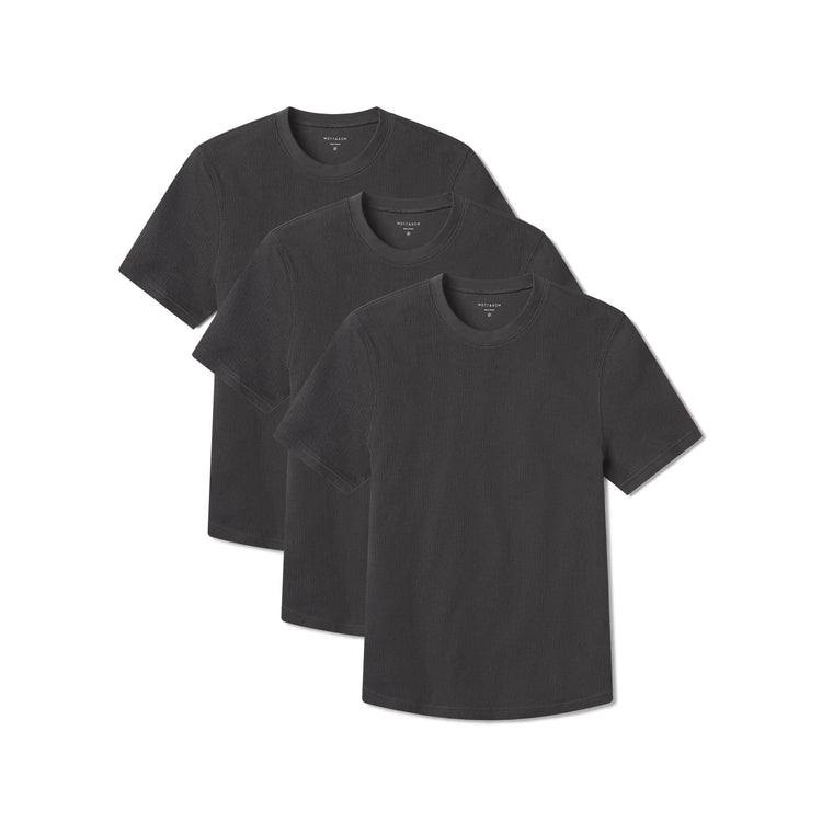 Men wearing Dark Gray Cotton Waffle Curved Hem Crew 3-Pack