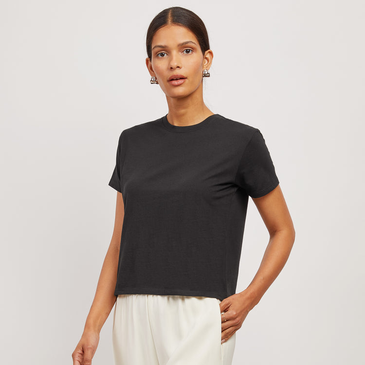 Women wearing Black Everyday Cotton Crew Tee