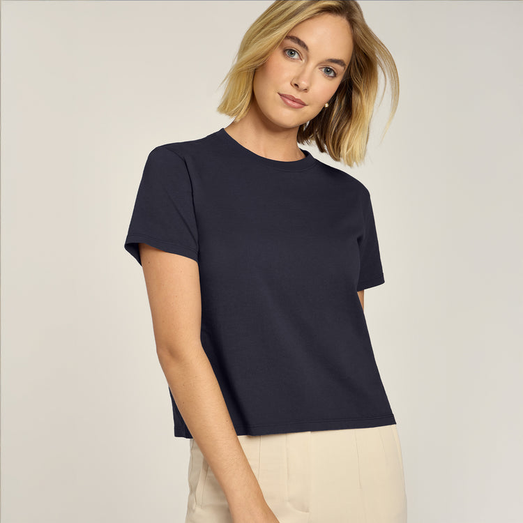 Women wearing Navy Everyday Cotton Crew Tee