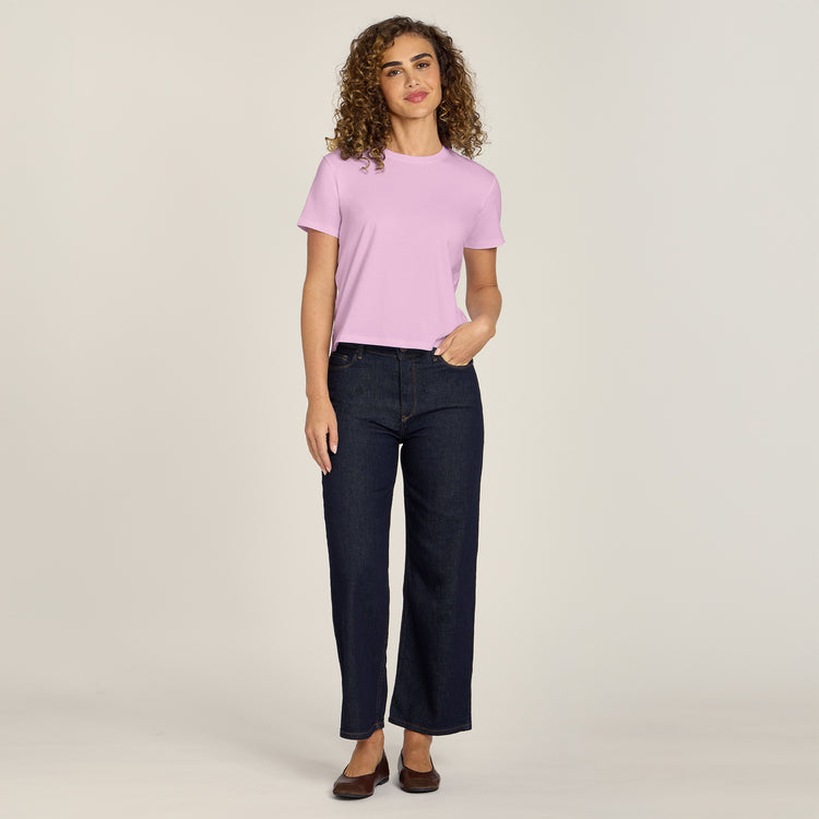 Women wearing Rose Pink Everyday Cotton Crew Tee