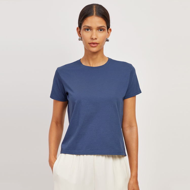 Women wearing Venice Blue Everyday Cotton Crew Tee