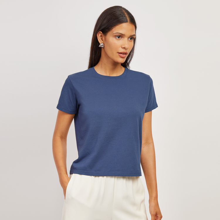 Women wearing Venice Blue Everyday Cotton Crew Tee
