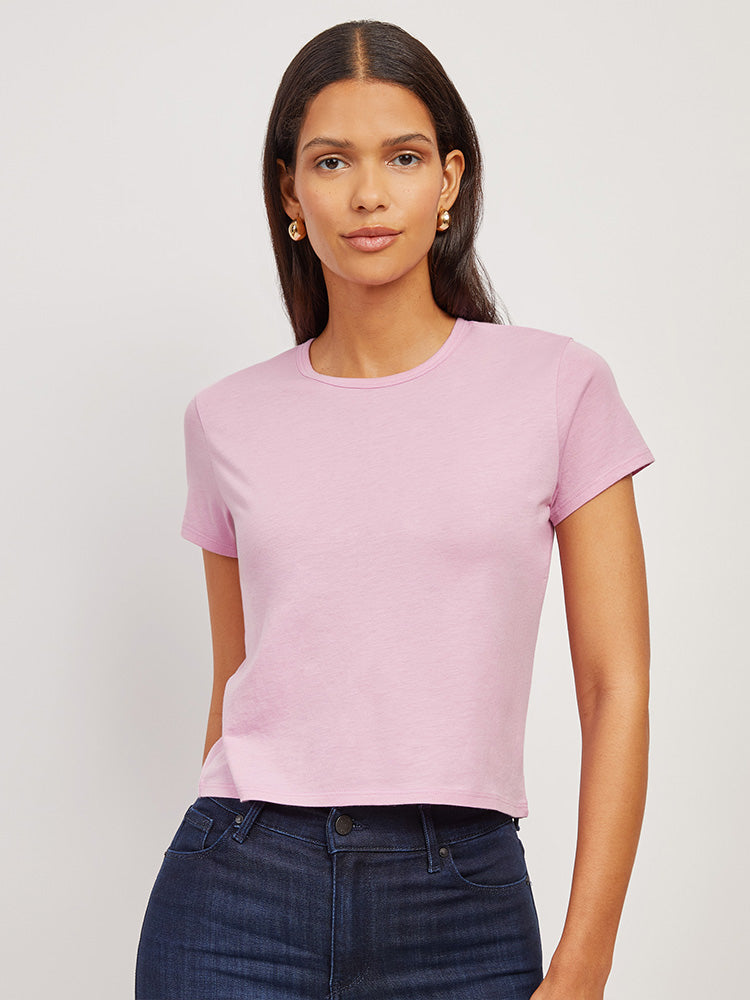 Women wearing White Cropped Fitted Crew Marcy Tee