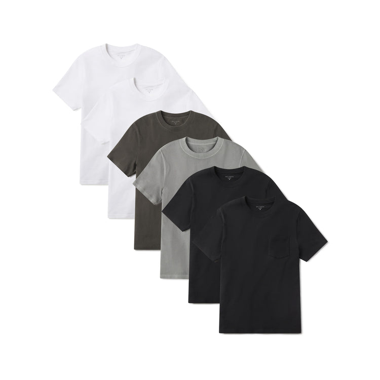 Men wearing White/White/Vintage Dark Moss/Vintage Pewter/Vintage Black/Vintage Black Heritage Weighted Tee 6-Pack