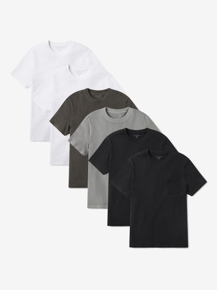 Men wearing White/White/Vintage Dark Moss/Vintage Pewter/Vintage Black/Vintage Black Heritage Weighted Tee 6-Pack