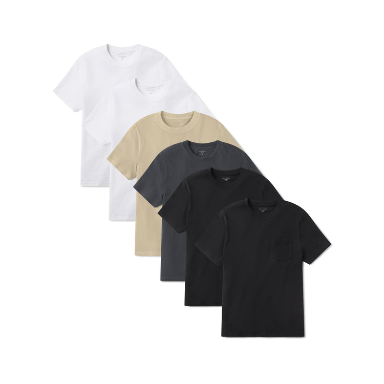 Men wearing White/White/Vintage Taupe/Vintage Blue Ink/Vintage Black/Vintage Black Heritage Weighted Tee 6-Pack