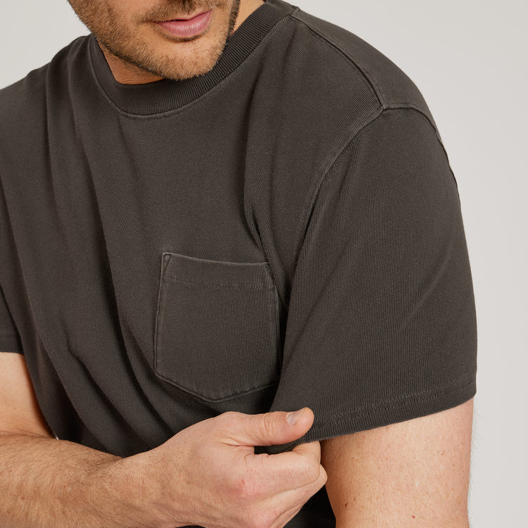 Men wearing Vintage Dark Moss Heritage Weighted Tee