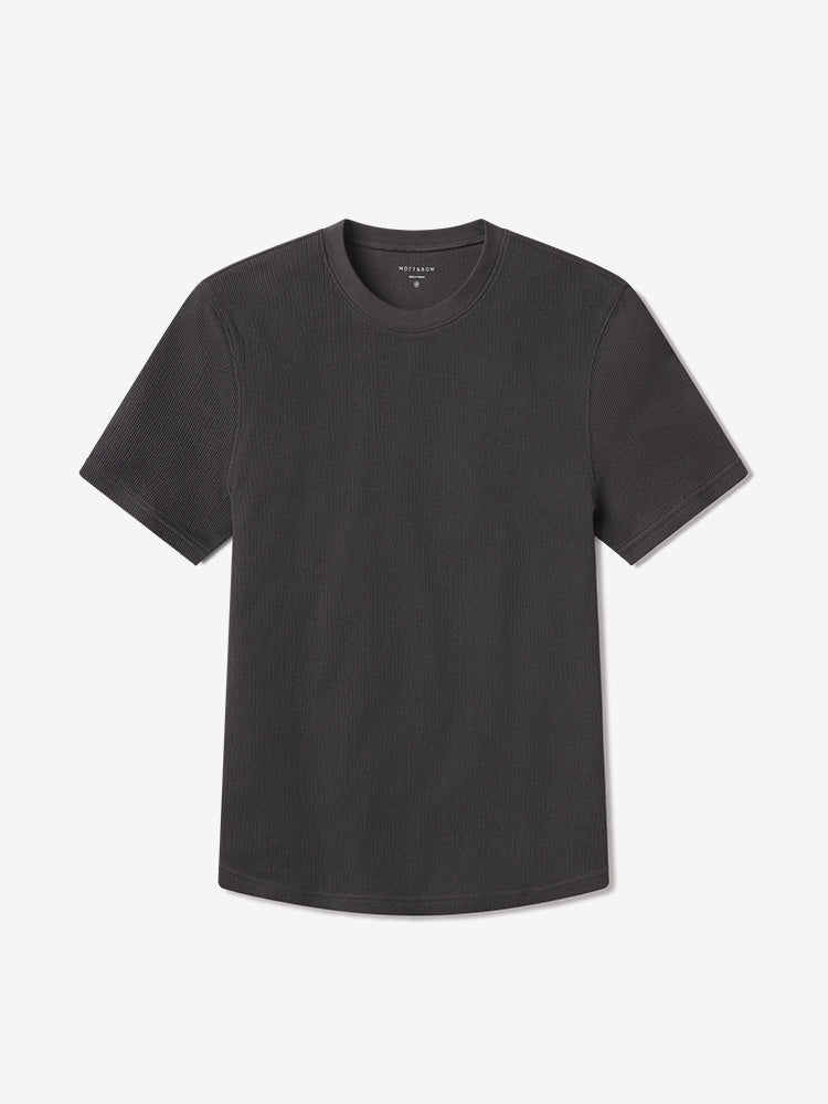 Men wearing Dark Gray Cotton Waffle Curved Hem Crew