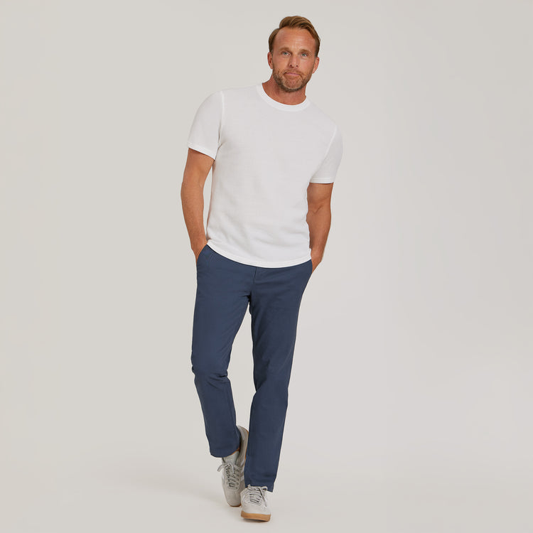 Men wearing White Cotton Waffle Curved Hem Crew