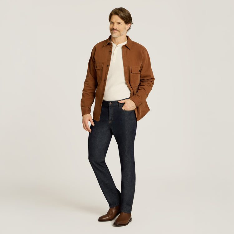 Men wearing Bone Cotton Waffle Curved Hem Henley