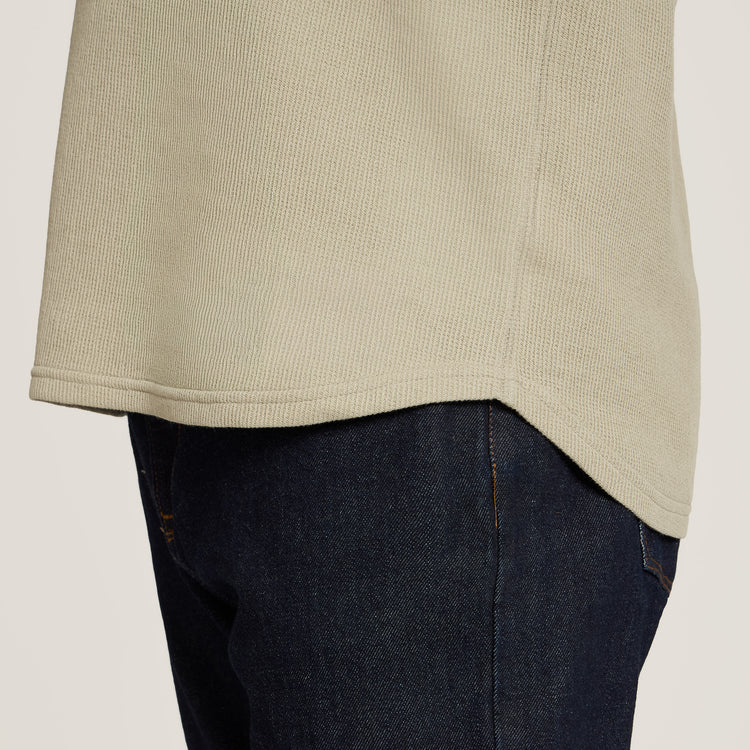 Men wearing Taupe Cotton Waffle Curved Hem Henley