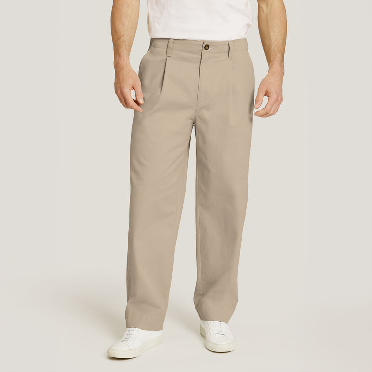 Men wearing Ecru Wide Leg Chino Pants