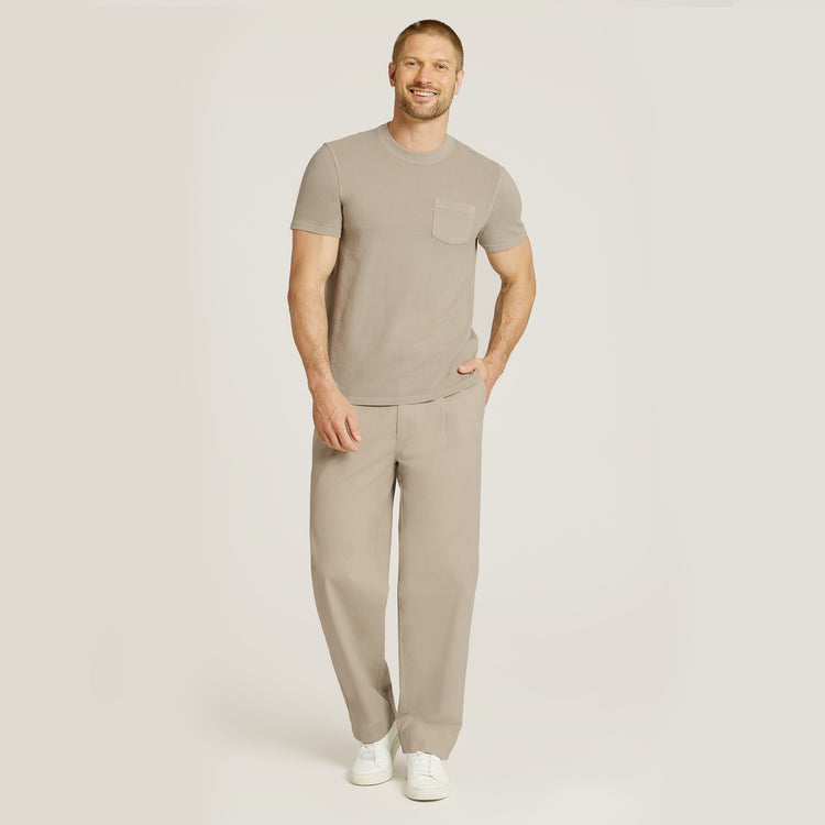 Men wearing Ecru Wide Leg Chino Pants