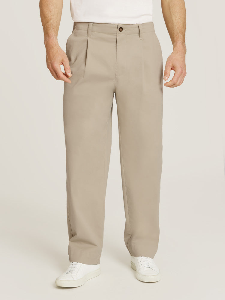 Men wearing Ecru Wide Leg Chino Pants