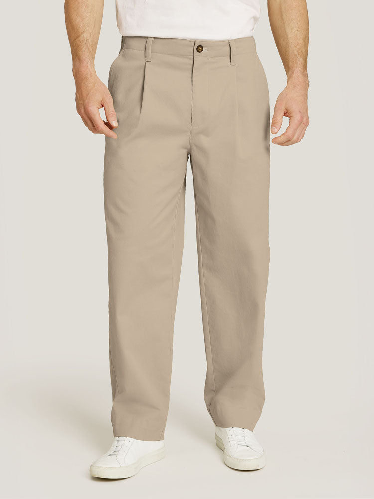Men wearing Ecru Wide Leg Chino Pants