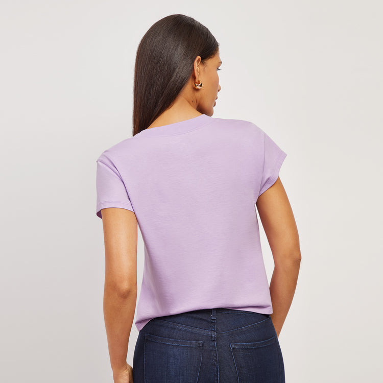 Women wearing Lila Cotton Boxy Deep V-Neck Tee