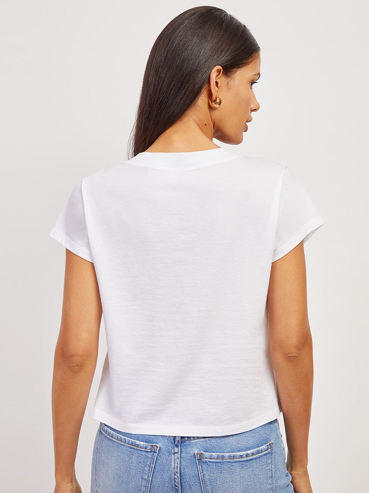 Women wearing White Everyday Cotton Deep V-Neck Tee