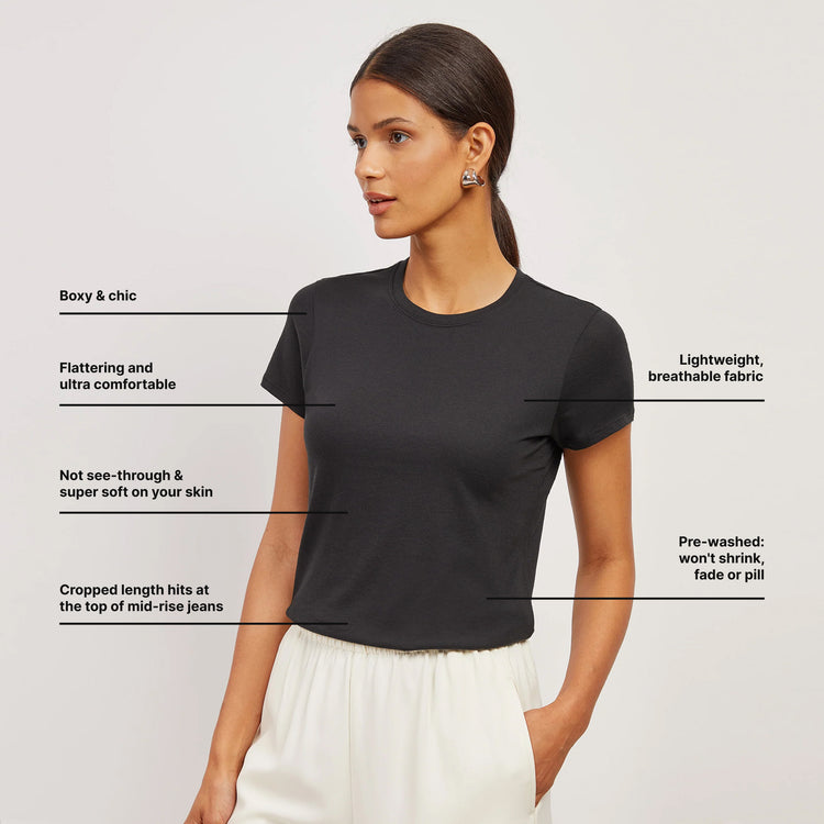 Women wearing Black Everyday Cotton Crew Tee