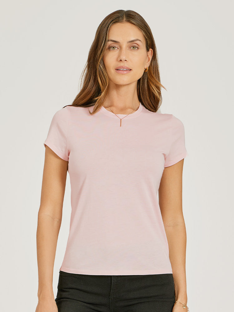 Women wearing Champagne Fitted Crew Marcy Tee