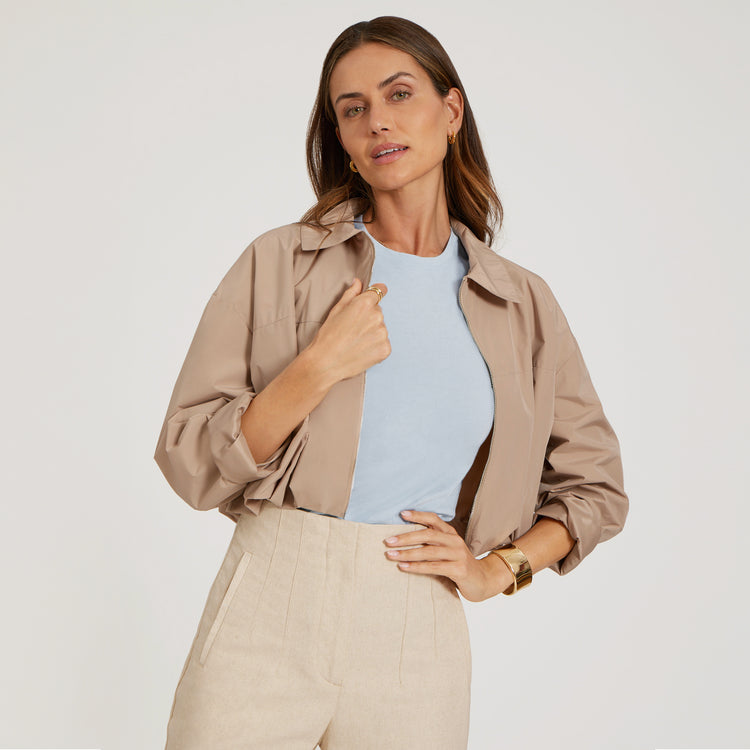 Women wearing Azul hielo Fitted Crew Marcy Tee