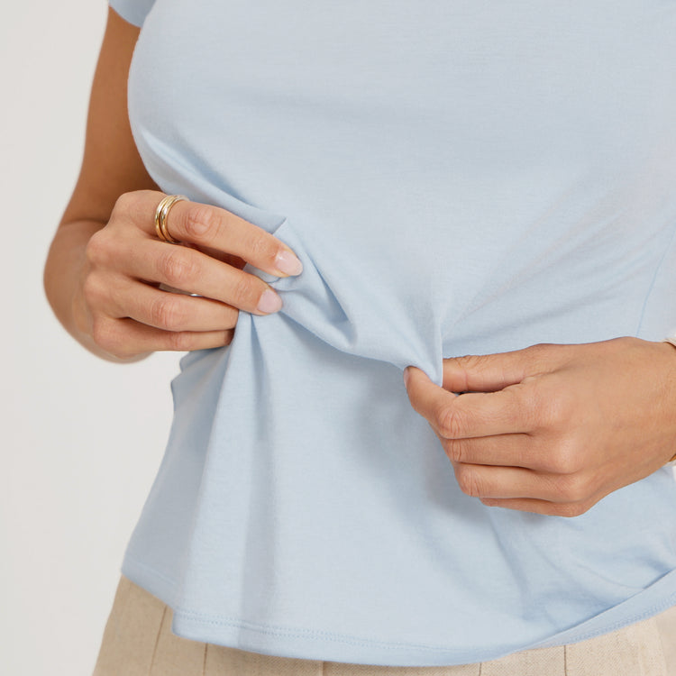 Women wearing Azul hielo Fitted Crew Marcy Tee