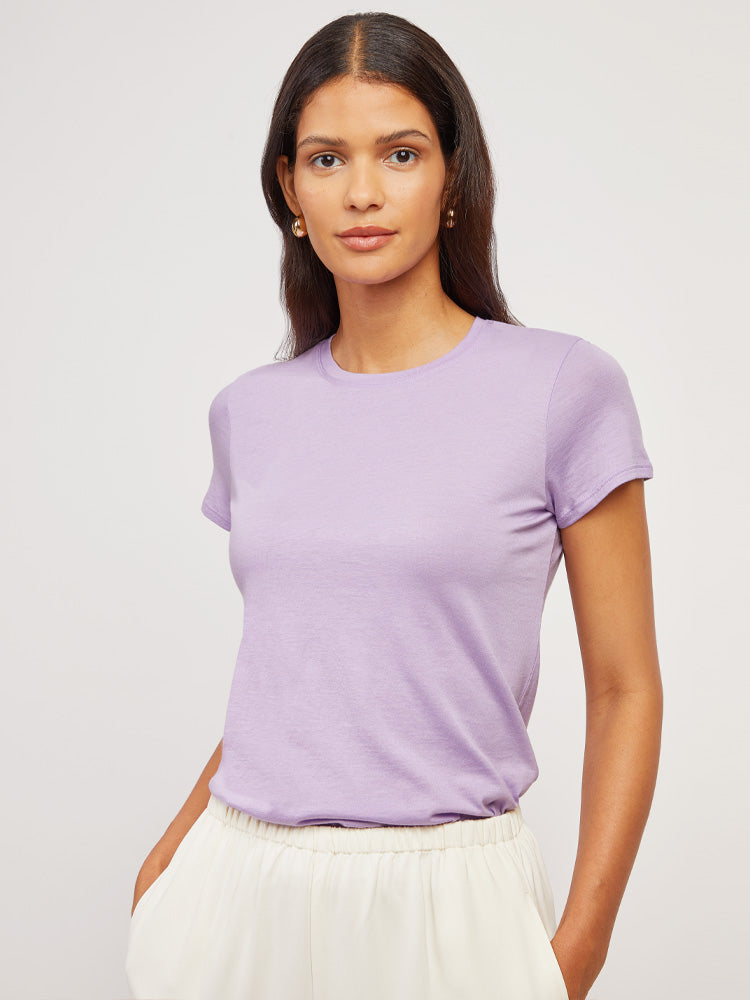Women wearing Lila Fitted Crew Marcy Tee