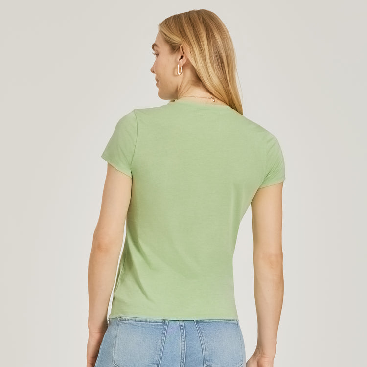 Women wearing Pistachio Fitted Crew Marcy Tee