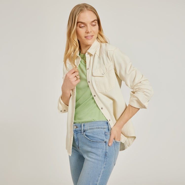 Women wearing Pistachio Fitted Crew Marcy Tee