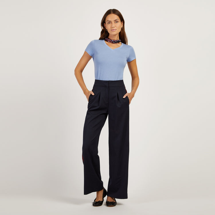Women wearing Hortensia Fitted V-Neck Marcy Tee