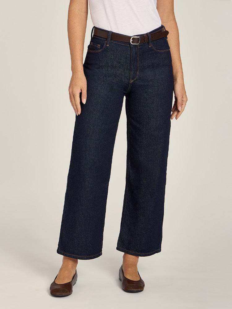 Women wearing Dark Blue High Rise Cropped Straight Leg Gilmore