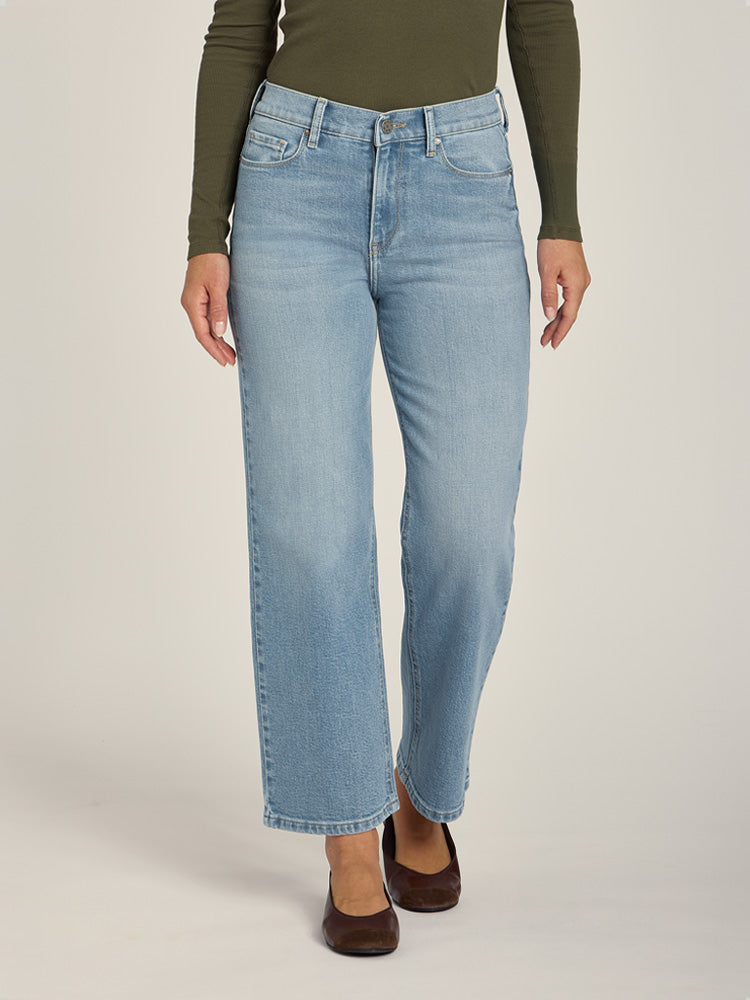 Women wearing Light Blue High Rise Cropped Straight Leg Hubert