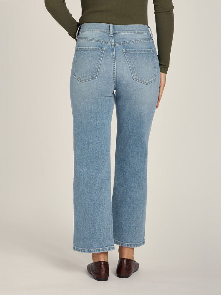 Women wearing Light Blue High Rise Cropped Straight Leg Hubert