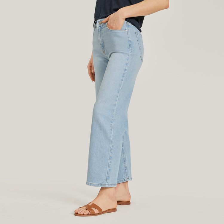 Women wearing Washed Out Blue High Rise Cropped Straight Leg Hubert
