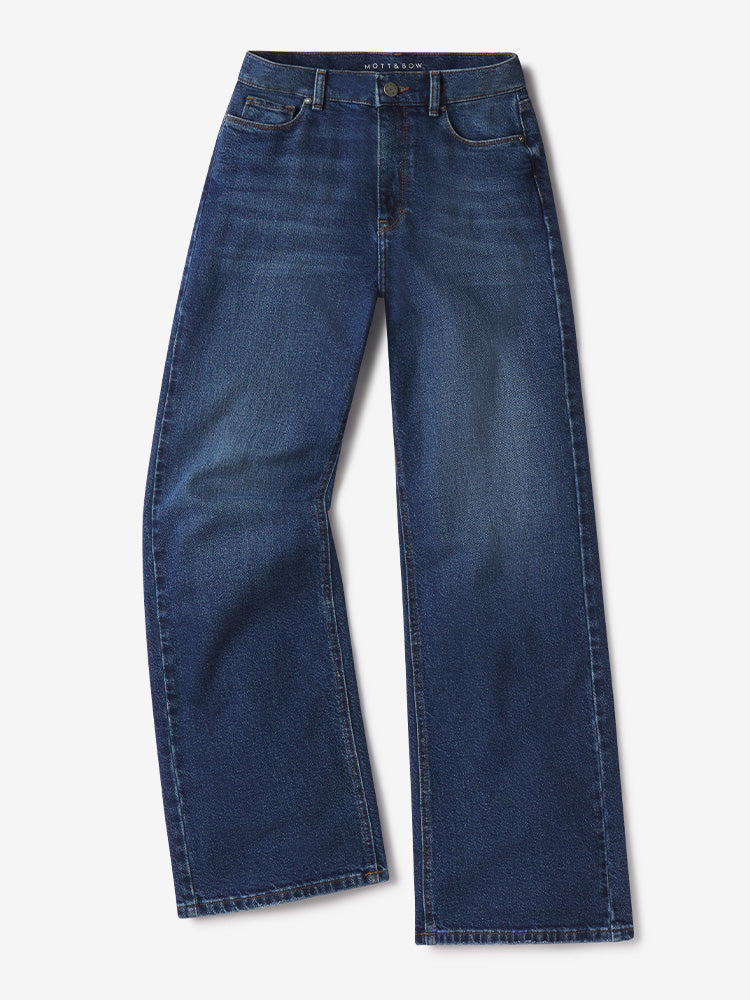 Women wearing Medium/Dark Blue High Rise Wide Leg Gilmore