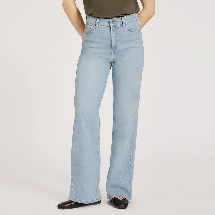 Women wearing Washed Out Blue High Rise Wide Leg Hubert