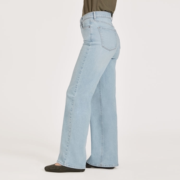 Women wearing Washed Out Blue High Rise Wide Leg Hubert
