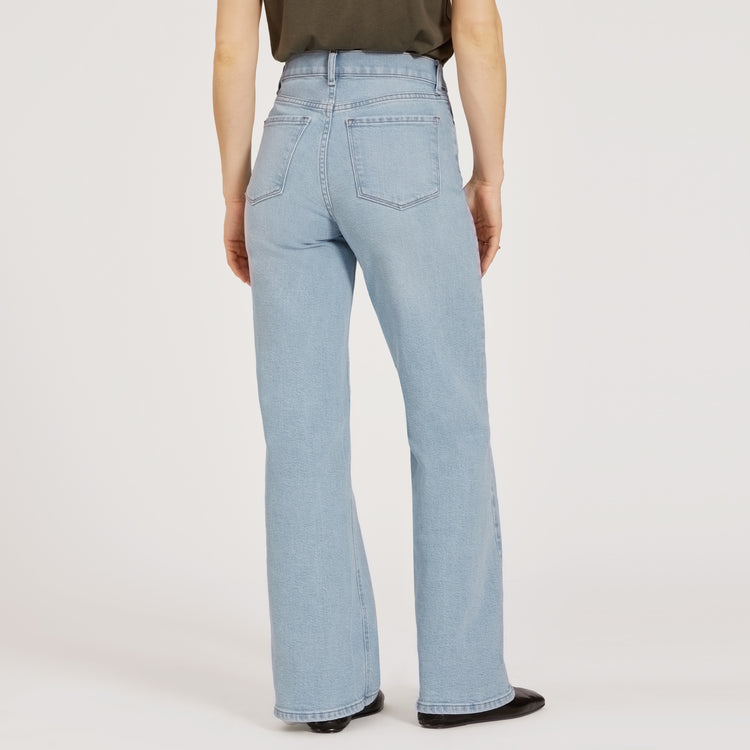 Women wearing Washed Out Blue High Rise Wide Leg Hubert