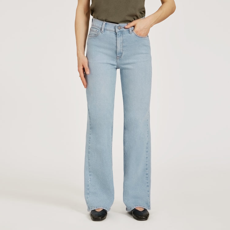 Women wearing Washed Out Blue High Rise Wide Leg Hubert