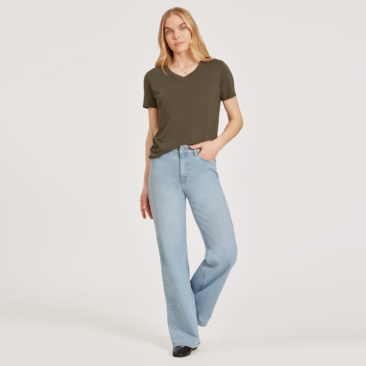 Women wearing Washed Out Blue High Rise Wide Leg Hubert