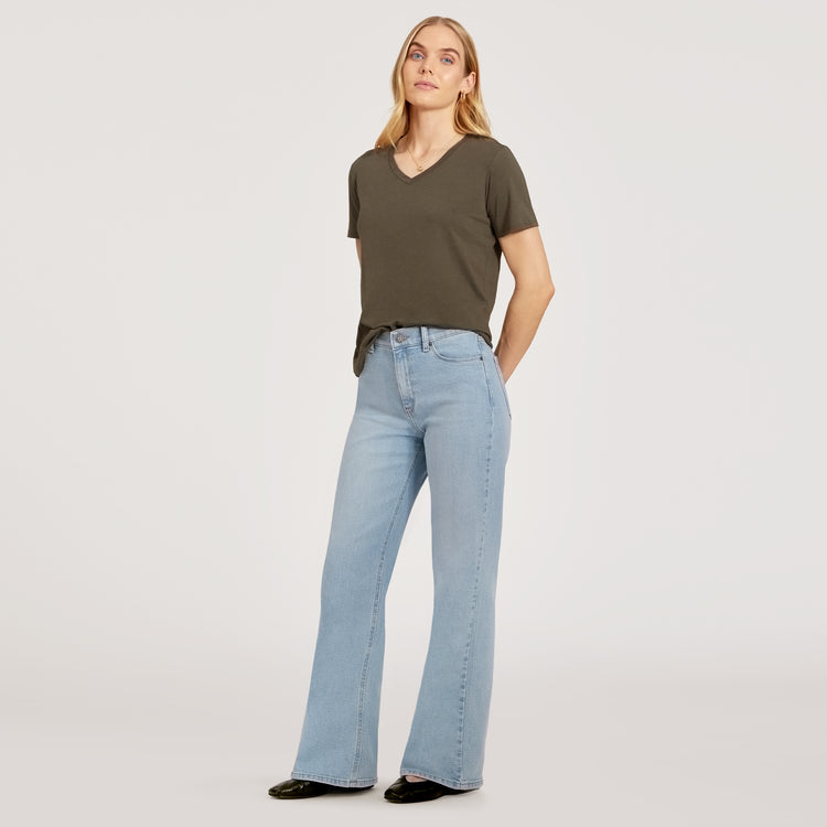 Women wearing Washed Out Blue High Rise Wide Leg Hubert
