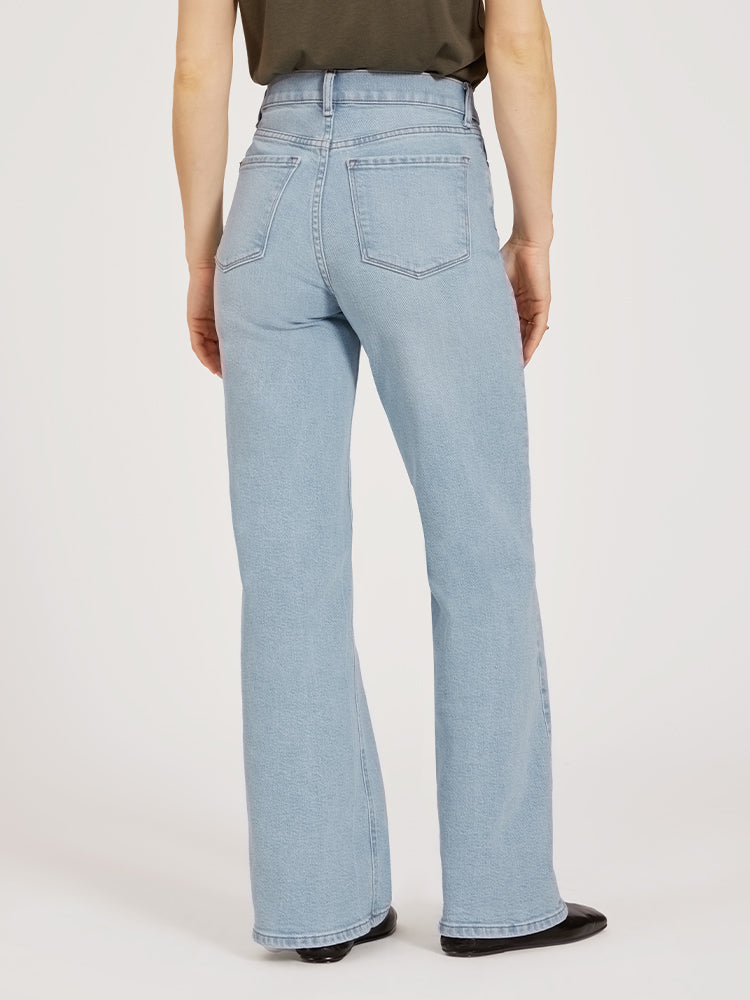 Women wearing Washed Out Blue High Rise Wide Leg Hubert