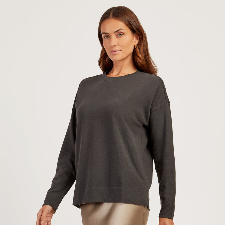 Women wearing Vintage Gray Cotton Jersey Oversized Long Sleeve Tee