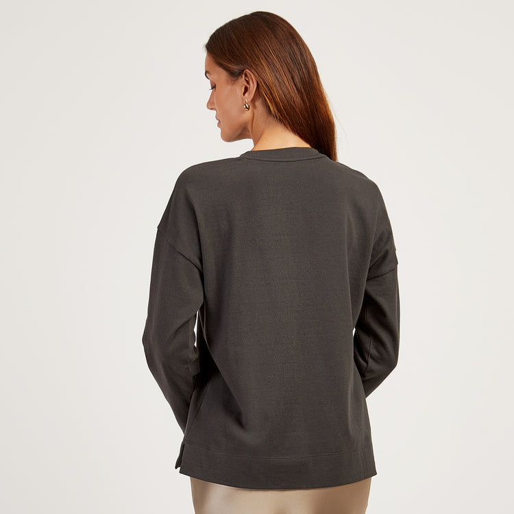 Women wearing Vintage Gray Cotton Jersey Oversized Long Sleeve Tee