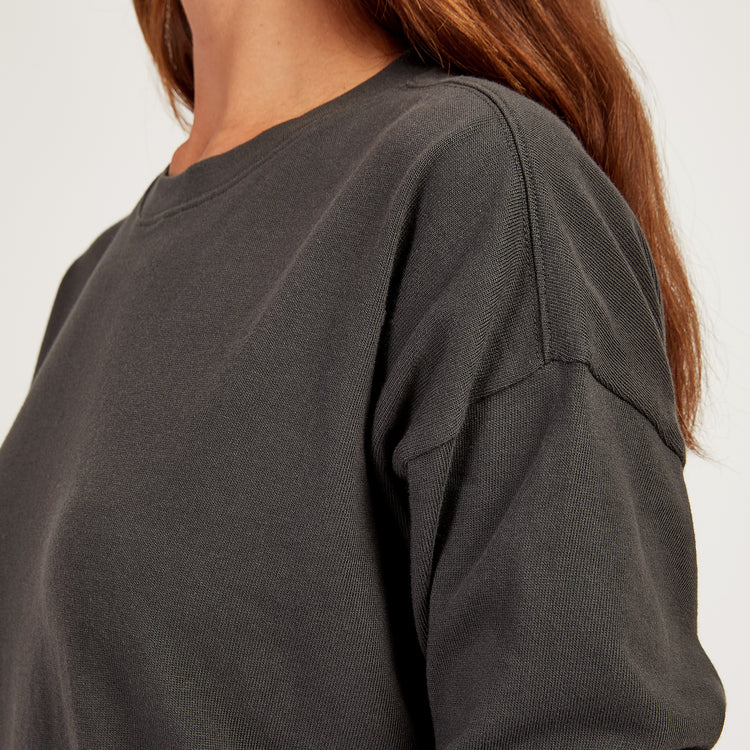 Women wearing Vintage Gray Cotton Jersey Oversized Long Sleeve Tee