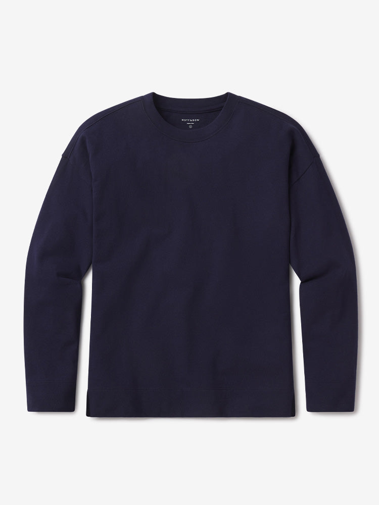 Women wearing Vintage Navy Cotton Jersey Oversized Long Sleeve Tee