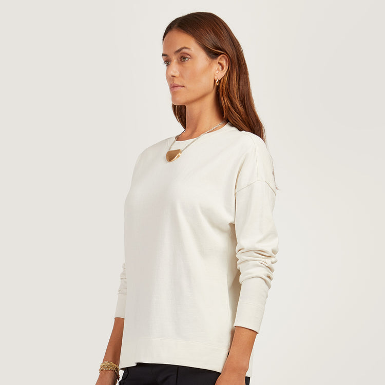 Women wearing Vintage White Cotton Jersey Oversized Long Sleeve Tee